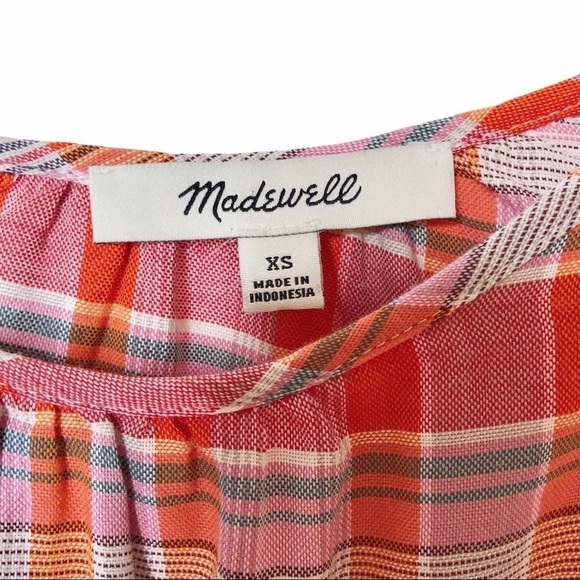 Madewell Plaid Pleat Neck Preppy Women’s Plaid Oversized Academia Top Sz XS - Picture 4 of 10